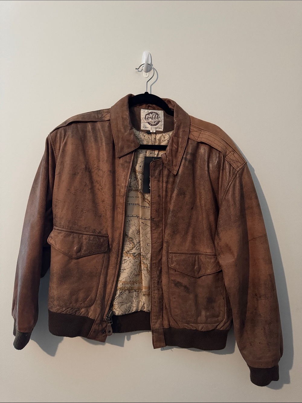 Vintage distressed Brown Leather Bomber Jacket